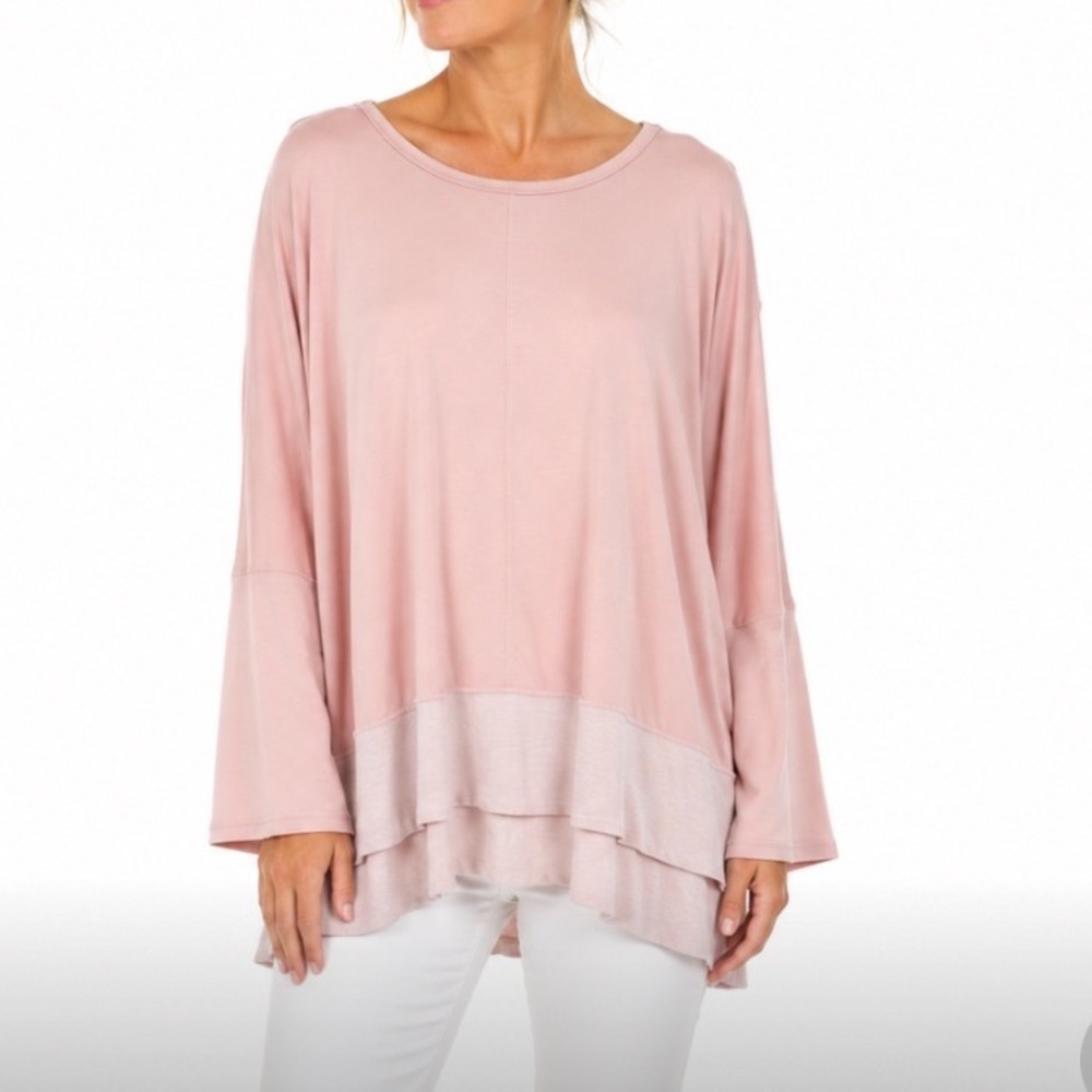 Bobeau Womens Pink Cold Shoulder Long Sleeve Layered Tunic Top XL Boho Feminine